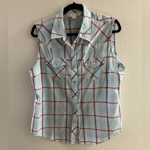Plaid Sleeveless Button-Up Tank Top